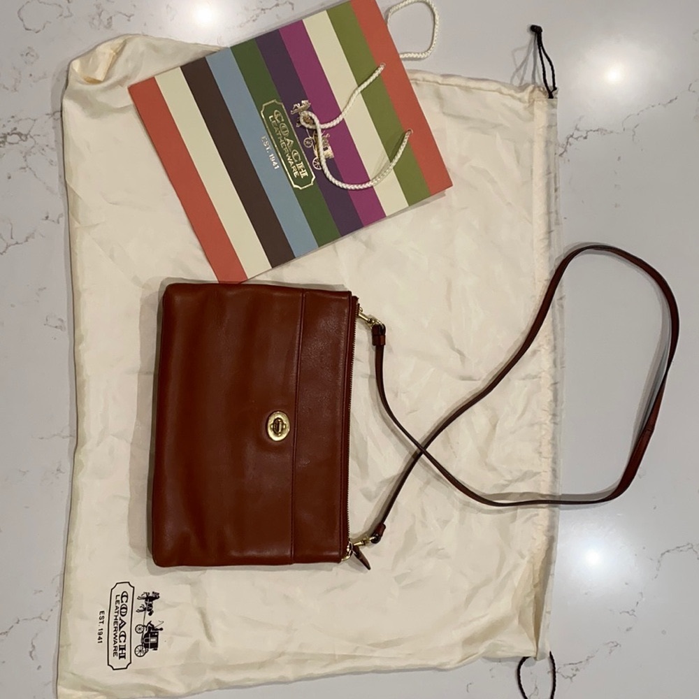Coach Leather Crossbody Cognac Brown Small EUC